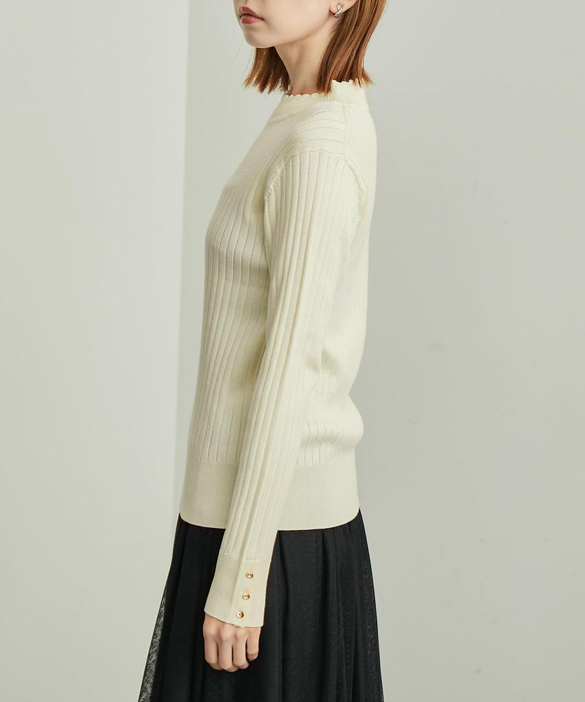 ROPE PICNIC Scallop Neck Rib Knit Pullover Black Maine Size 38 Women's BIOGRACE(R) Sweater, (01),