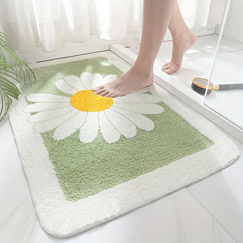 1 Stück Flauschige Weiche Gänseblümchenmuster Rutschfeste Badematte | Saugfähig Schnelltrocknend | Texturierter Griff für Badezimmer Toilette Dusche Küche | Gemütliche Heimdekoration Leicht zu Reinigen