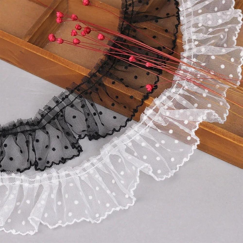 Black/White Mesh Lace Trim Vintage Lace Fabric Ribbon Decoration Material Pleated Lace Trim  Cuffs