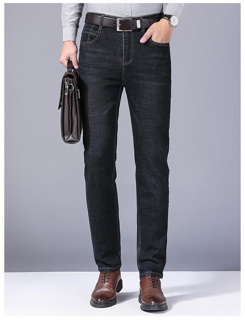 2026 Autumn/Winter Men's Loose Straight Leg Stretch Slim Fit Plus Velvet Jeans