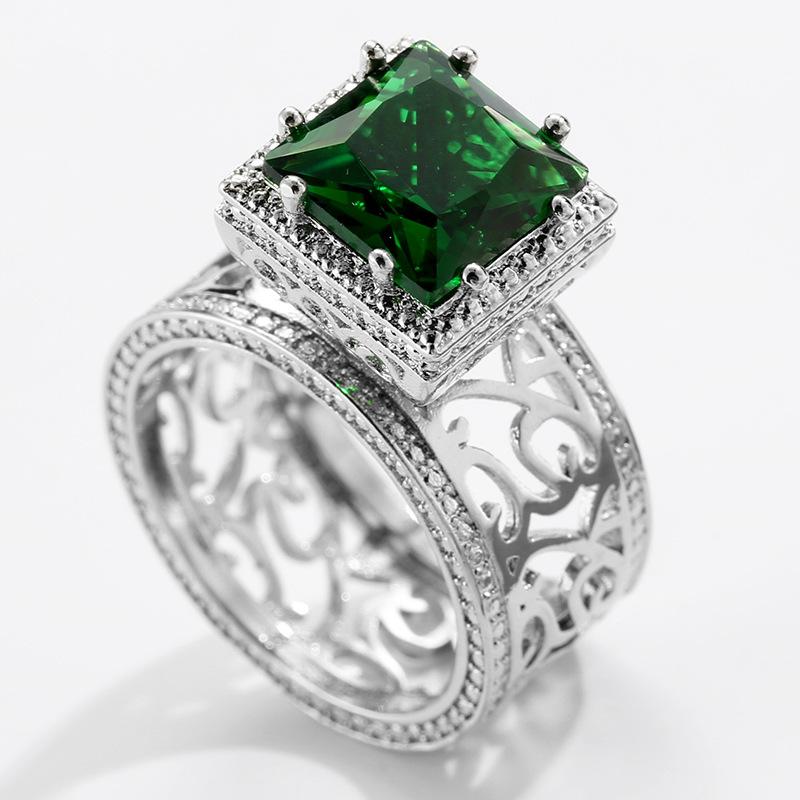 

2026 Square Green Cubic Zirconia Rings Gorgeous Hollow Pattern Women Accessories Unique Wedding Gift New Trendy Zircon 6