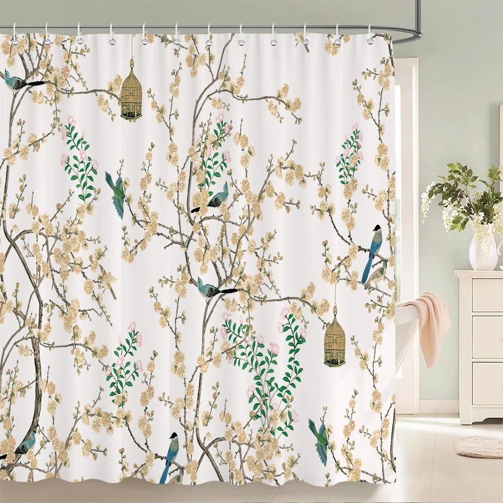Green Plant Leaves Print Shower Curtains Watercolor Boho Floral Waterproof Morden Bathroom Bathtub Curtain Room Decor With Hooks