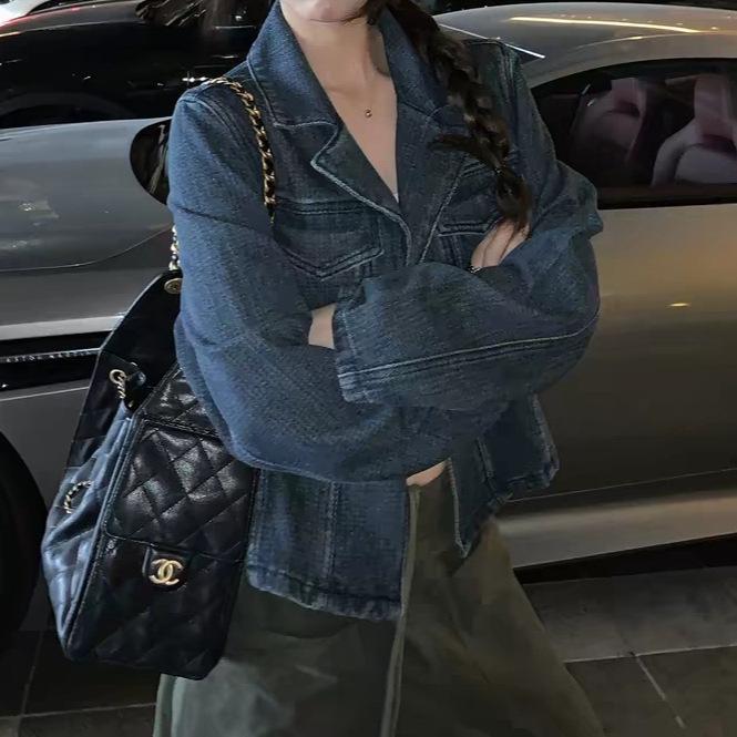 Blues Moment Retro Distressed Denim Jacket for Women, Early Autumn Korean Style