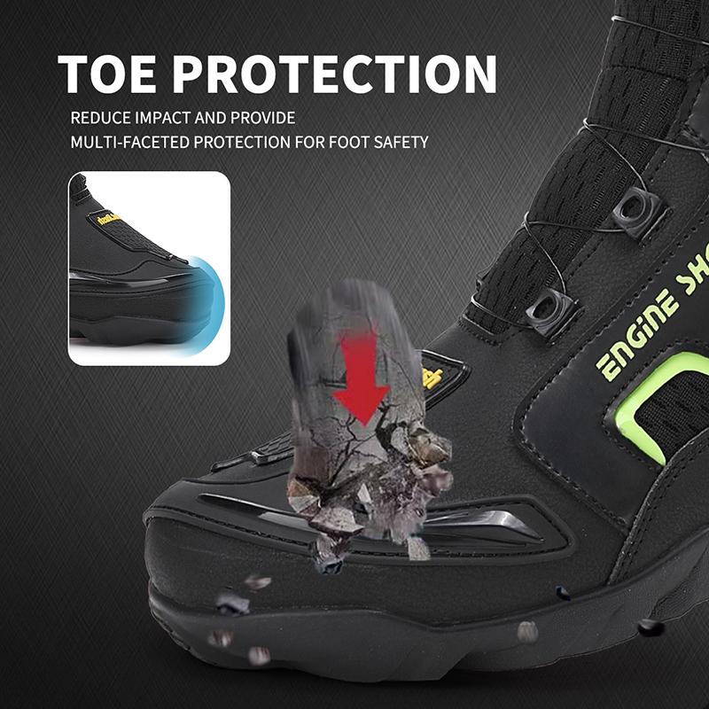 Motorradfahrschuhe Herren Atmungsaktive Lederstiefel Lässig Bequem Slip-On Knöchelstiefel für Urbanes Radfahren