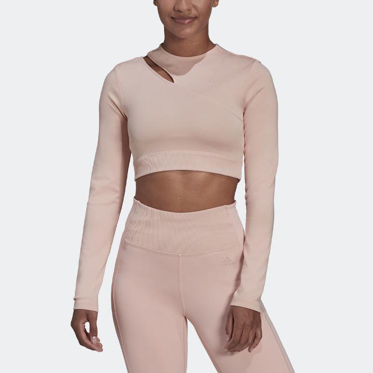 Adidas Solid Color Sports Fitness Long Sleeve T-Shirt Women Tops Pink HM3181