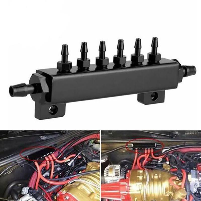 6 Port Vacuum Block Intake Manifold Kit Aluminum Alloy Boost Manifold Universal Vacuum Block 1/8NPT for Car Truck Turbo