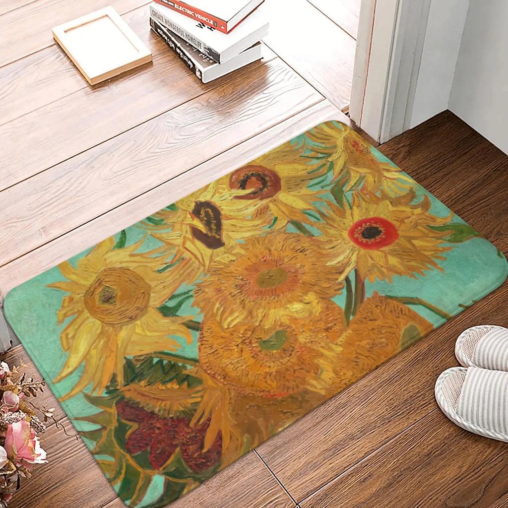 Twelve Sunflowers Carpet Retro Art Flower Anti Slip Floor Mat Kitchen Bedroom Entrance Carpet Home Party Warm Decoration