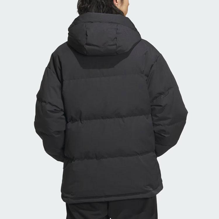 Adidas Reversible Down Jacket With Letter Logo Print and Hood Men Outerwear Black IV7569
