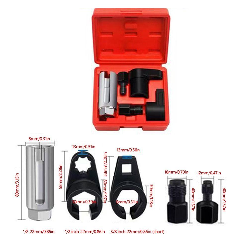 3/5PCS Red Box Oxygen Sensor Removal Tool Plum Blossom Square Mouth Steel Oxygen Sensor Wrench Kit Repair Tool Sleeves
