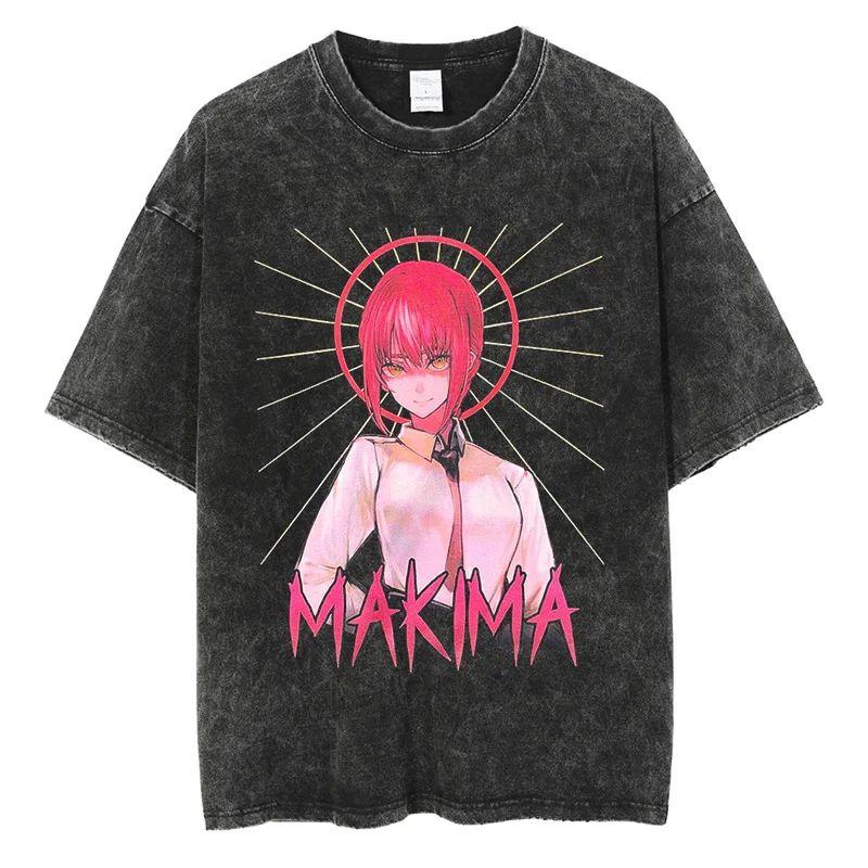 Nouveau T-shirt de haute qualité Chainsaw Man Anime pour hommes et femmes en coton avec impression lavée vintage Streetwear Rétro Hauts de Sport Fitness