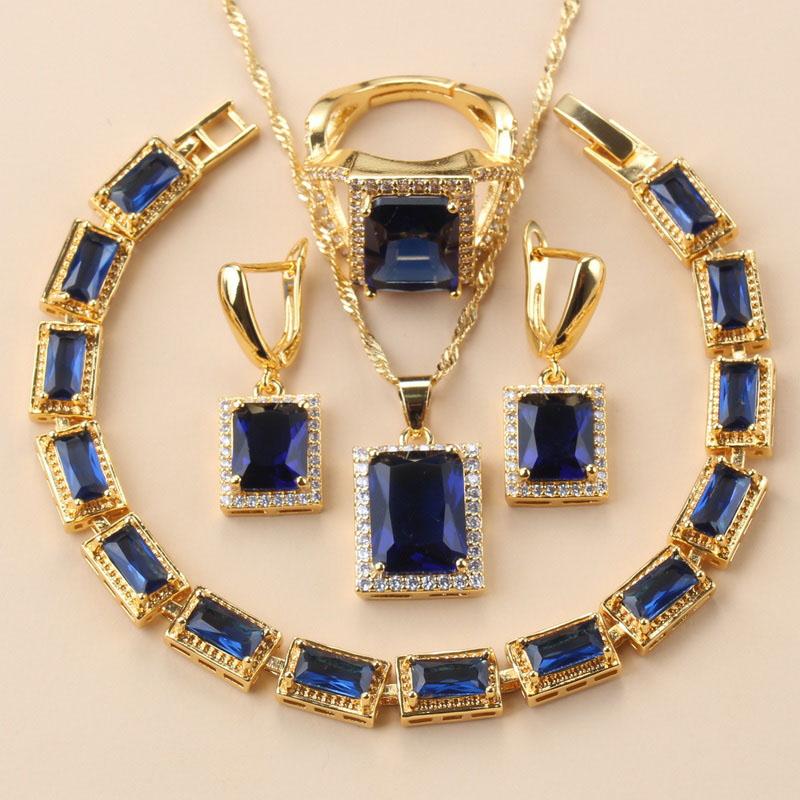 African Gold Plated Bracelet Bangle Ring Trendy Green Zircon Jewelry Sets Necklace Clip Earrings For Women Gift