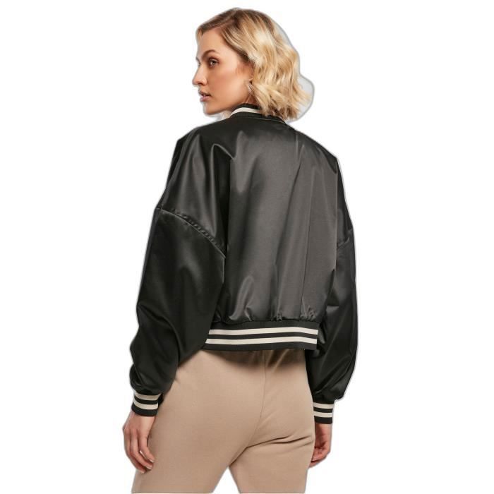 Blouson Court En Satin Oversize Femme Urban Classics College GT - Noir - 2XL