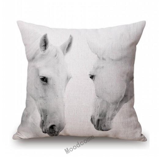 White Horse Royal Court Horsemanship Club Decoration Art Sofa Throw Pillow Case Black White Elegant Linen Pony Cushion Cover