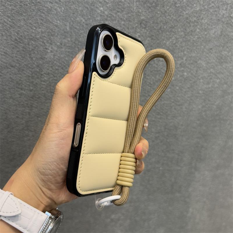 Módní péřová bunda Pouzdro s popruhem na zápěstí pro iPhone 15 16 Pro Max 14 Plus 11 12 13 S šňůrkou Jednobarevné Měkké Nárazuvzdorné Pouzdro
