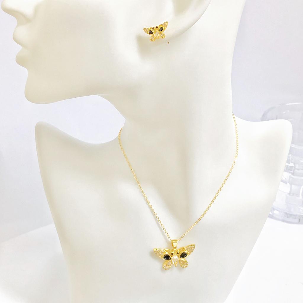 2-Piece High-Quality Gold-Plated Insect Butterfly Jewelry Set Necklace Earrings for Women Girls Casual Vacation Jewelry Gifts