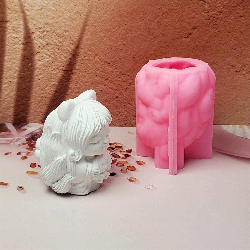 Ornament Mould Silicone Mold for Nine Tailed Foxes Girl Shaped Figurine Decoration Gypsum Mold Jewelry Making Supplies