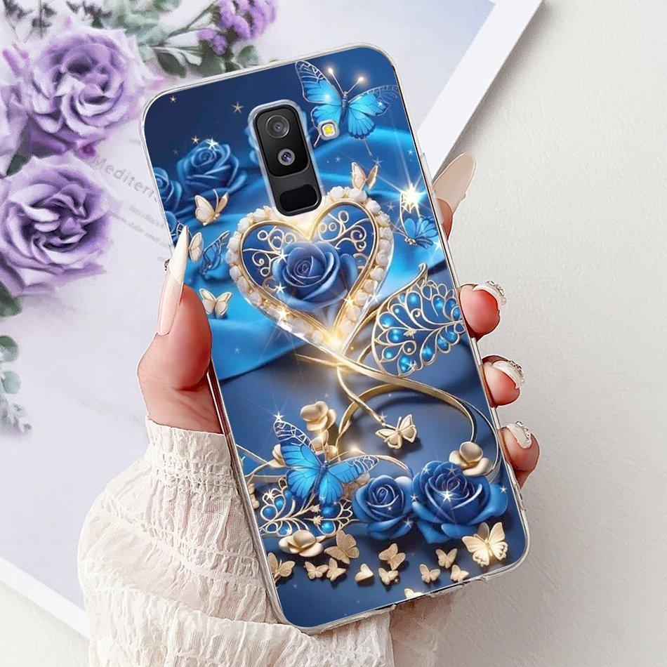 For Samsung Galaxy A6 Plus 2018 Phone Case On Samsung A6+ (2018) A6 A600F A605G Elegant Floral Cat Soft Silicone Clear TPU Cases