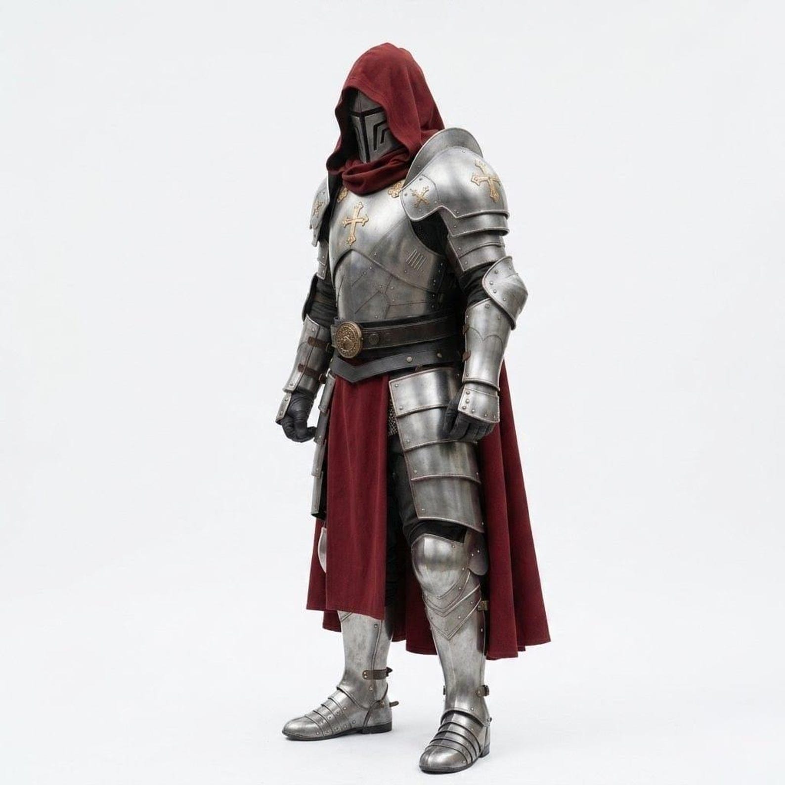 Red Hood Crusader Steel Armor Medieval Knight Costume Renaissance Warrior Outfit