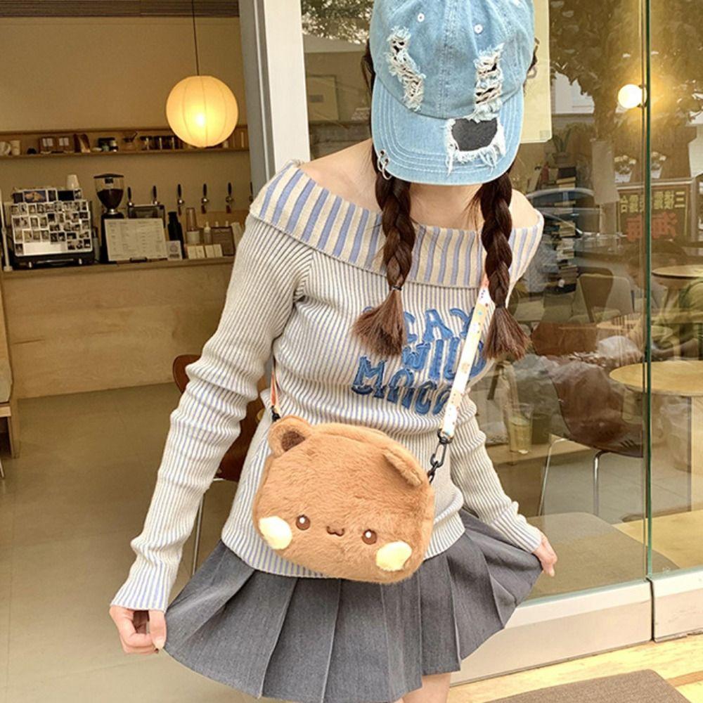 Cute Bear Crossbody Bag Kawaii Anime Bear Figure Bag Fashion Versatile Cartoon Plush Shoulder Bags For Women Girls