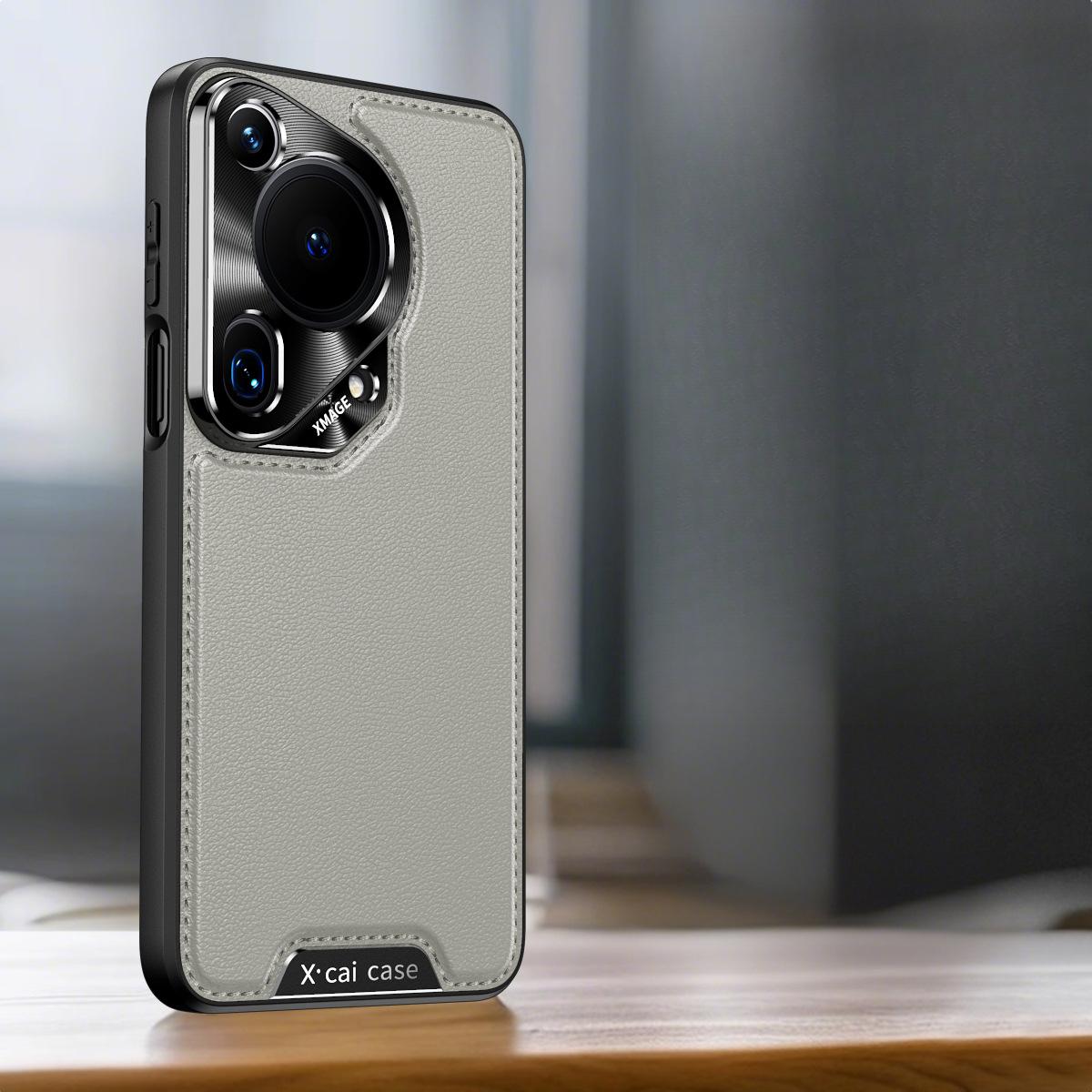 

This Leather Is Suitable for The Pura70ultra Huawei Mate60 Phone Case Armor Sewn Business Anti-drop Leather Honor magic 6 сірий колір