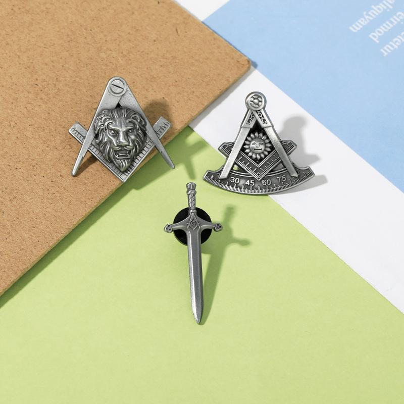 1 Peça Design de Cabeça de Leão Solar Emblema Maçônico Broches Insígnia Maçônica Emblema Maçônico Vintage Broches em Forma de Espada