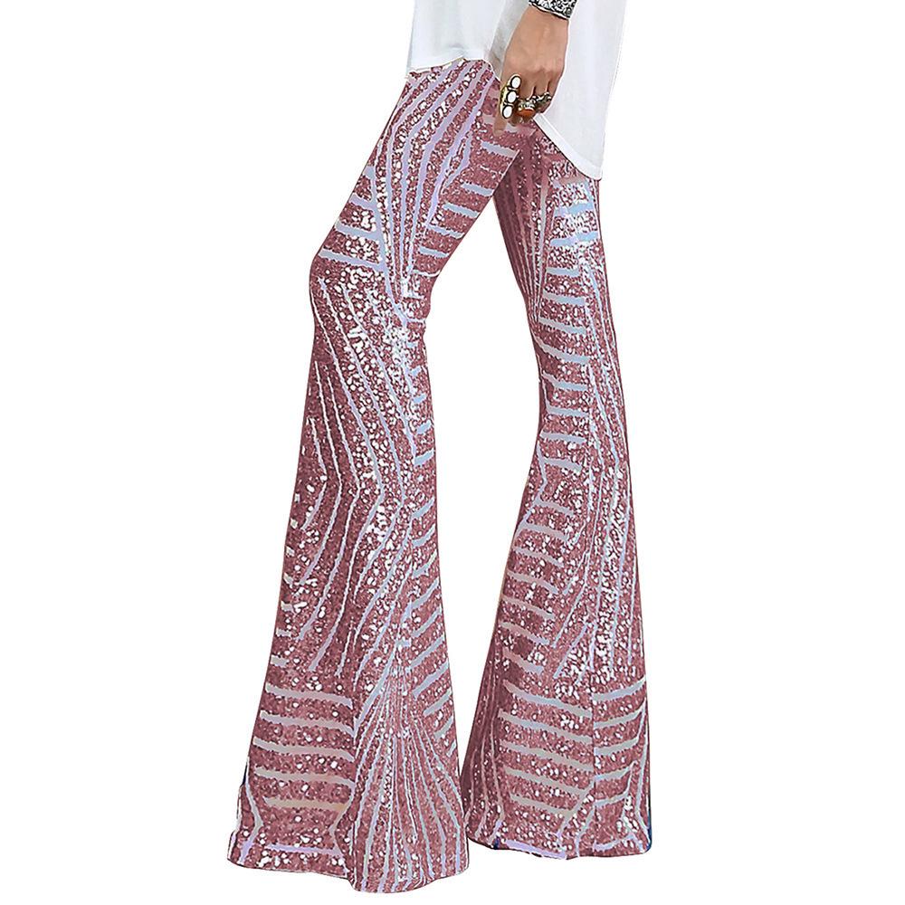2025 Summer Women's High Waist Sequin Patchwork Wide-Leg Pants - European and American Casual Fashion Trend