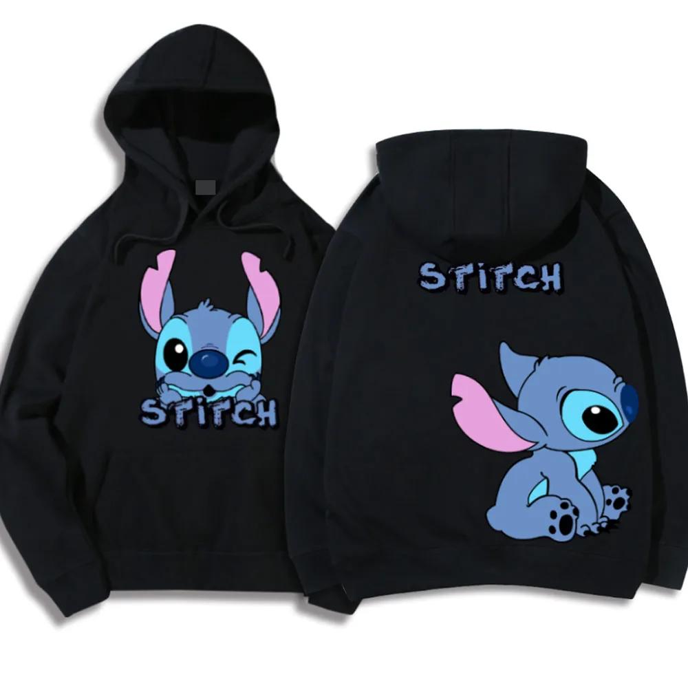 Korean Hoodies Disney Brand Cute Kawaii Star and Stitch Pattern Cartoon Hoodies 2024 Women's Winter Warm Jackets Coats Promotion