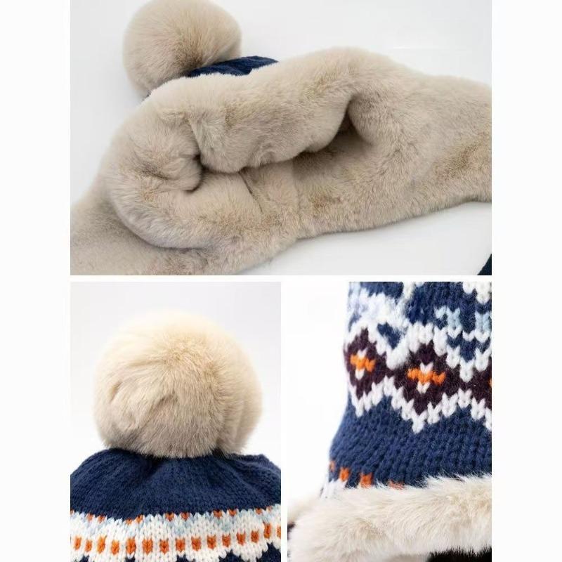 Winter Jacquard Women's Vintage Ethnic-Style Thickened Warmth-Retaining Cold-Protection Ear-Covering Hat Lei Feng Knit Hat