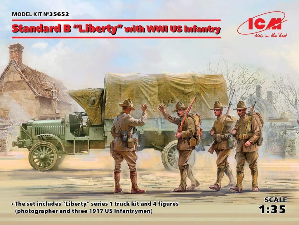 ICM Scale World War I US Army Standard B Liberty Truck with US Infantry Plastic Model Kit 35652 1/35