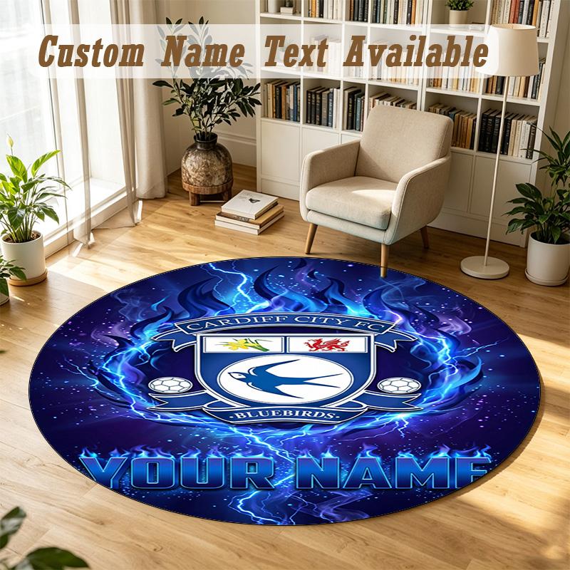 Round Rug Custom NameCardiff City Pattern Non Slip Carpet Home Floor Decor