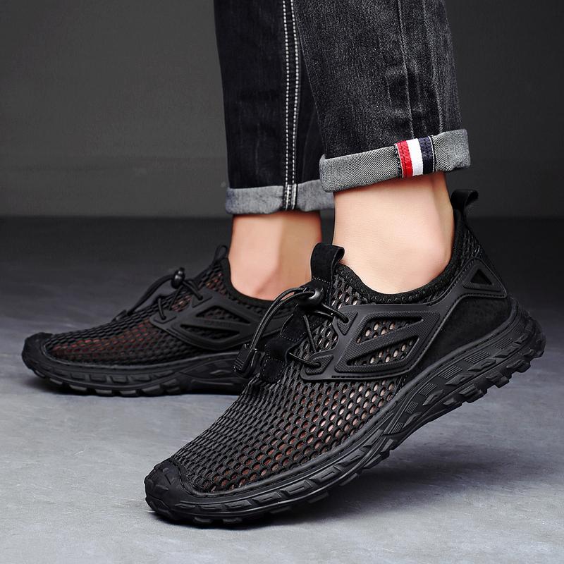 Herren Wanderschuhe Schwarz Grau Autofahrerschuhe Freizeit zum Hineinschlüpfen Sommer Netz Outdoor Wanderschuhe Übergröße 45 46 47