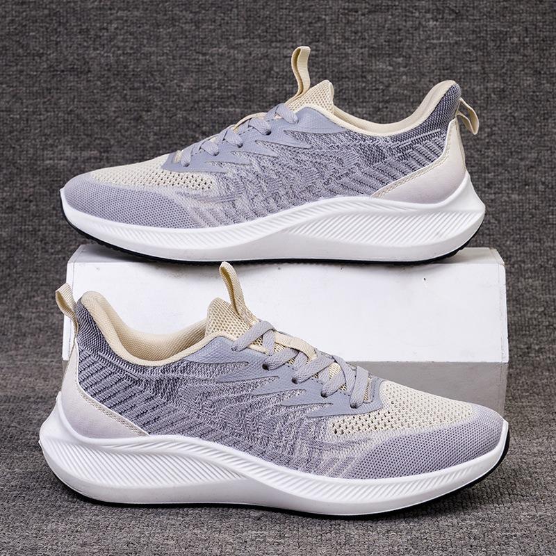 Spring new men's sports shoes fly-woven mesh breathable lace-up running shoes men's summer youth casual shoes