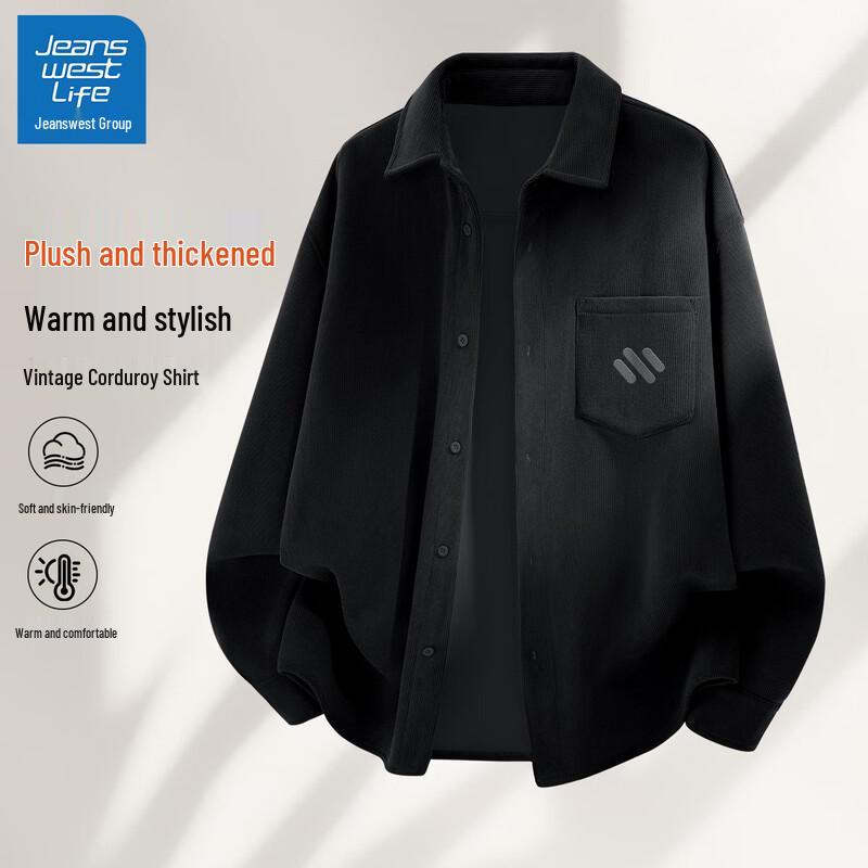 JEANSWEST LIFE Men s Plush Thickened Winter Warm Corduroy Shirt XL