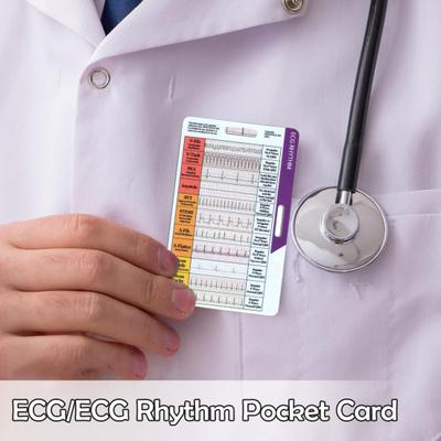 1/2Pcs EKG Rhythm Pocket Card Double Sided EKG Rhythm Interpretation Reference Card Portable Electrocardiogram Rhythm Badge Card Nurses EKG
