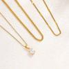 IngeSight.Z 3Pcs/Set Simple Trend 18K Gold Plated Stainless Steel Glass Zircon Pendant Necklace Stackable Neck Accessory Jewelry