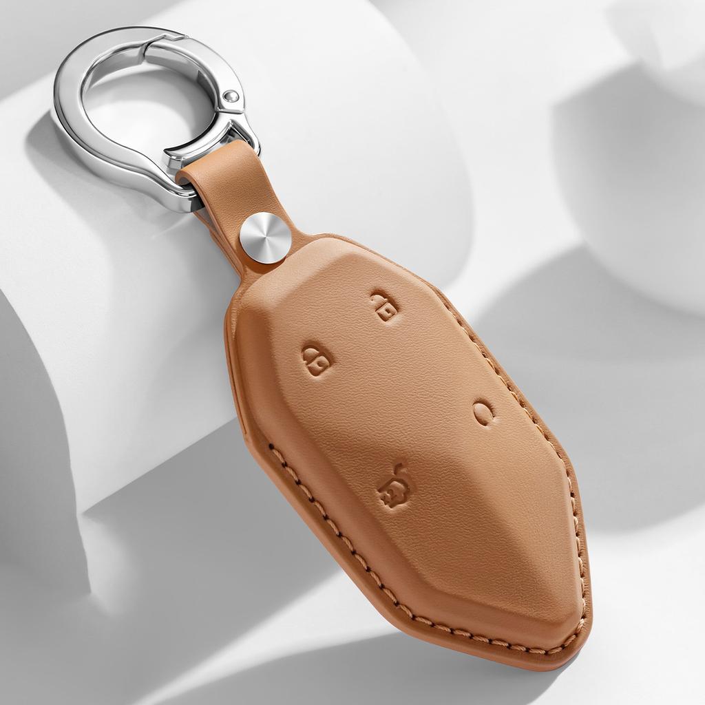 Leather Car Remote Key Cover Case Holder Shell Keyring Chain Styling Bag Protector Fob For For Denza B8 B3 B5 Accessories