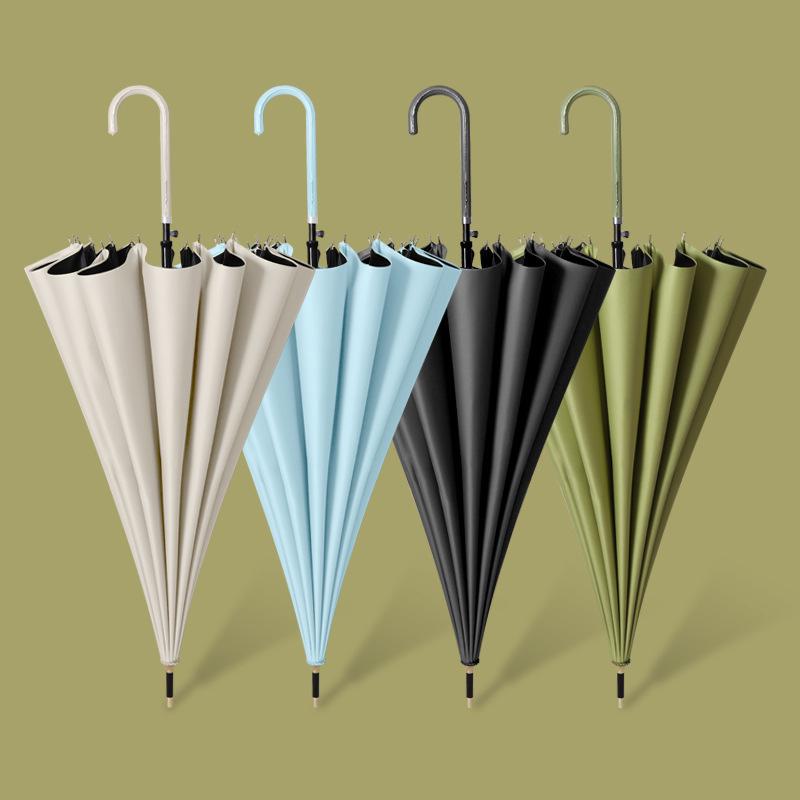 16-Rib Wind-Resistant Long Handle Umbrella with Custom Logo