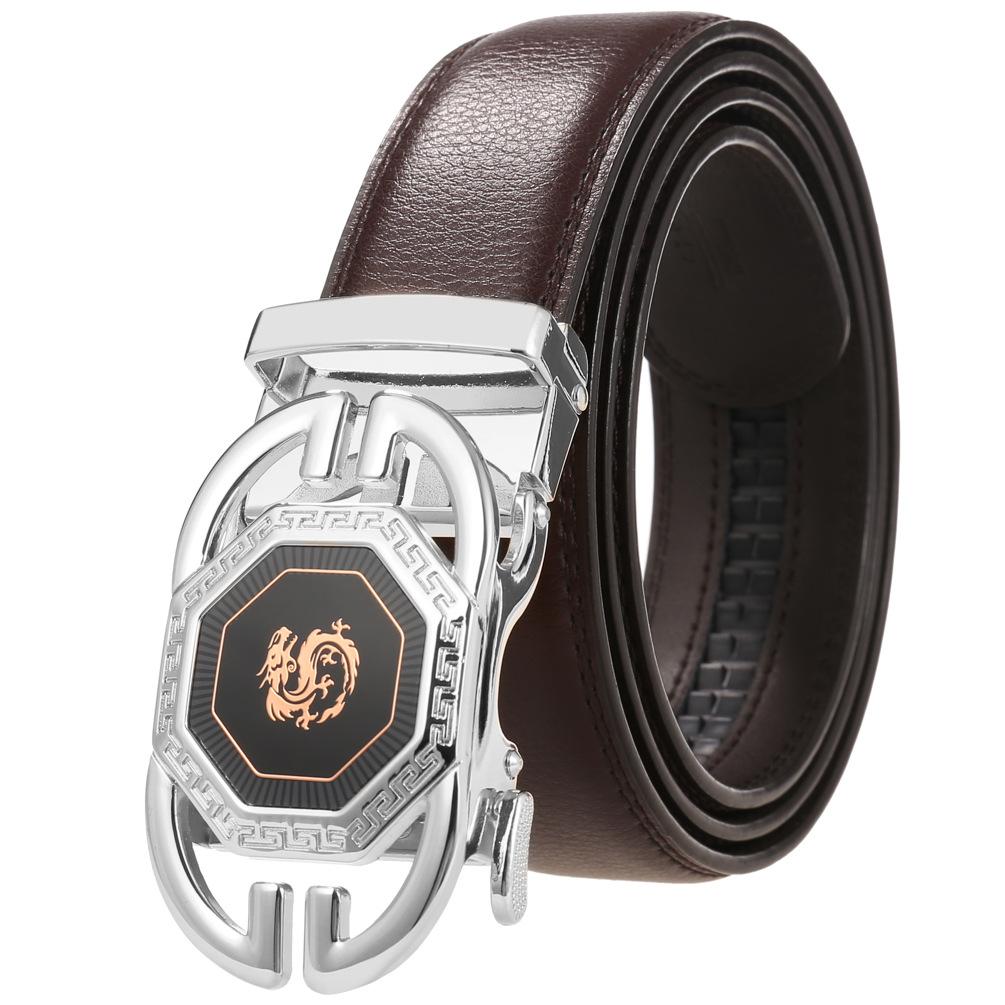 1Pcs Casual Men'S Belt Two-Layer Cowhide, Personalized Trend Automatic Buckle Belt Cowhide Belt Ly36-33538-1