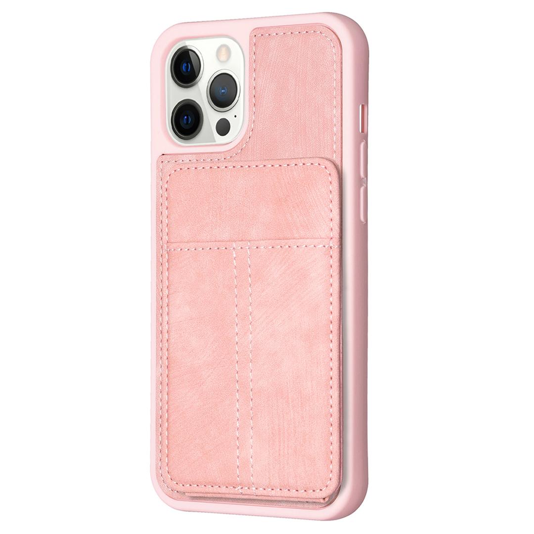 

Чохол-підставка BF28 для iPhone 15 Pro Max, Матовий чохол-накладка з ТПУ, покритий ПУ шкірою, для захисту задньої панелі телефону з тримачем для карток Pink