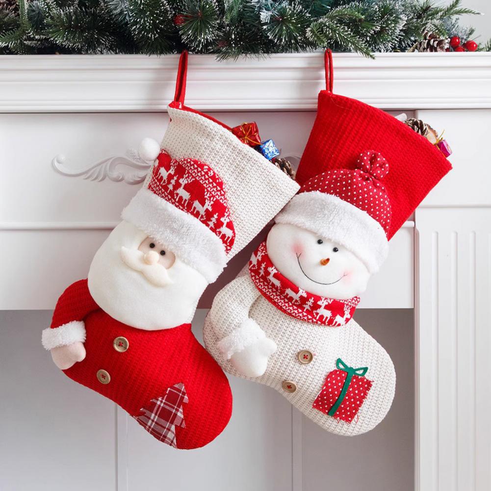 Christmas Stockings 19 Inch Large 3D Santa Claus/Snowman Knit Stockings Fireplace Hanging Gift Bag for Xmas Party Decoration