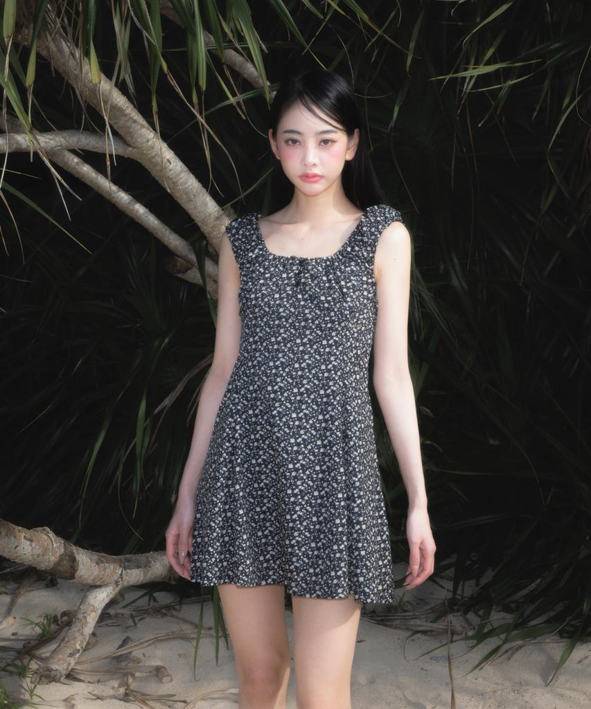 ROSEFRANTZ Flower Garden Mini Dress [Black]