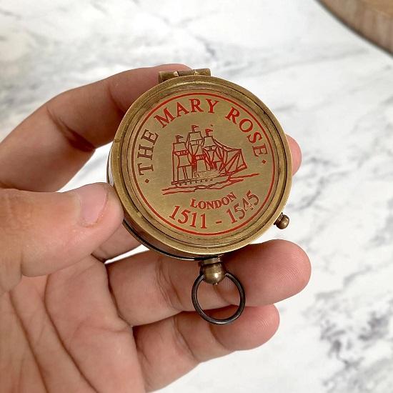 Handmade  Brass Sundial Compass with Leather Case Pocket Compass Gift for Him