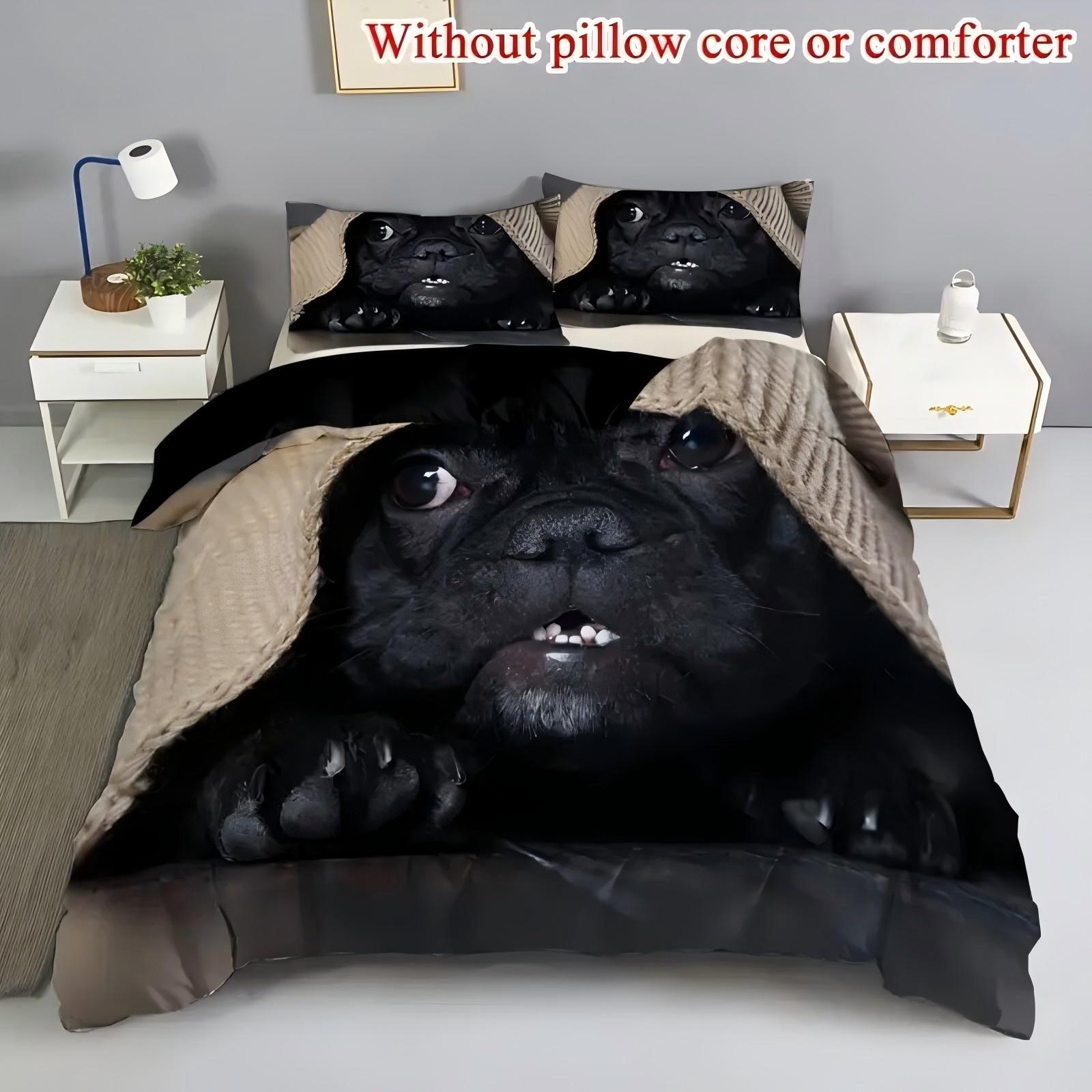 

Милый черный пес 3D печатный комплект постельного белья для детей, подростков, взрослых, с животной тематикой, комплект пододеяльника, мягкий полиэстер, домашний комплект пододеяльника 135x200cm 2pcs