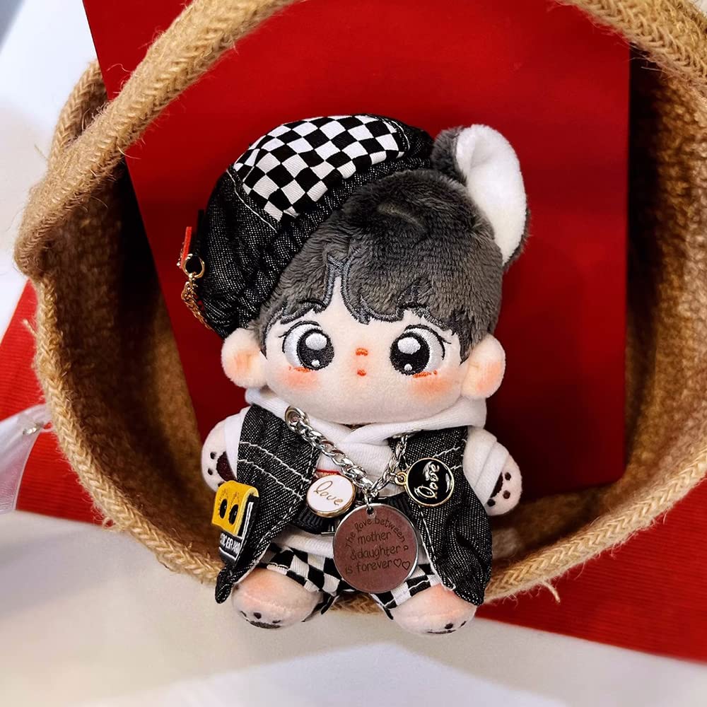 Niannyyhouse 10cm Stuffed Toy Clothes Black and White Trail Suit Beret Hoodie Shorts Vest Cotton Doll Clothes Dress-up