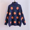 Autumn and Winter New Casual Loose Orange Pattern Turtleneck Long-sleeved Knitted Pullover Sweater Women