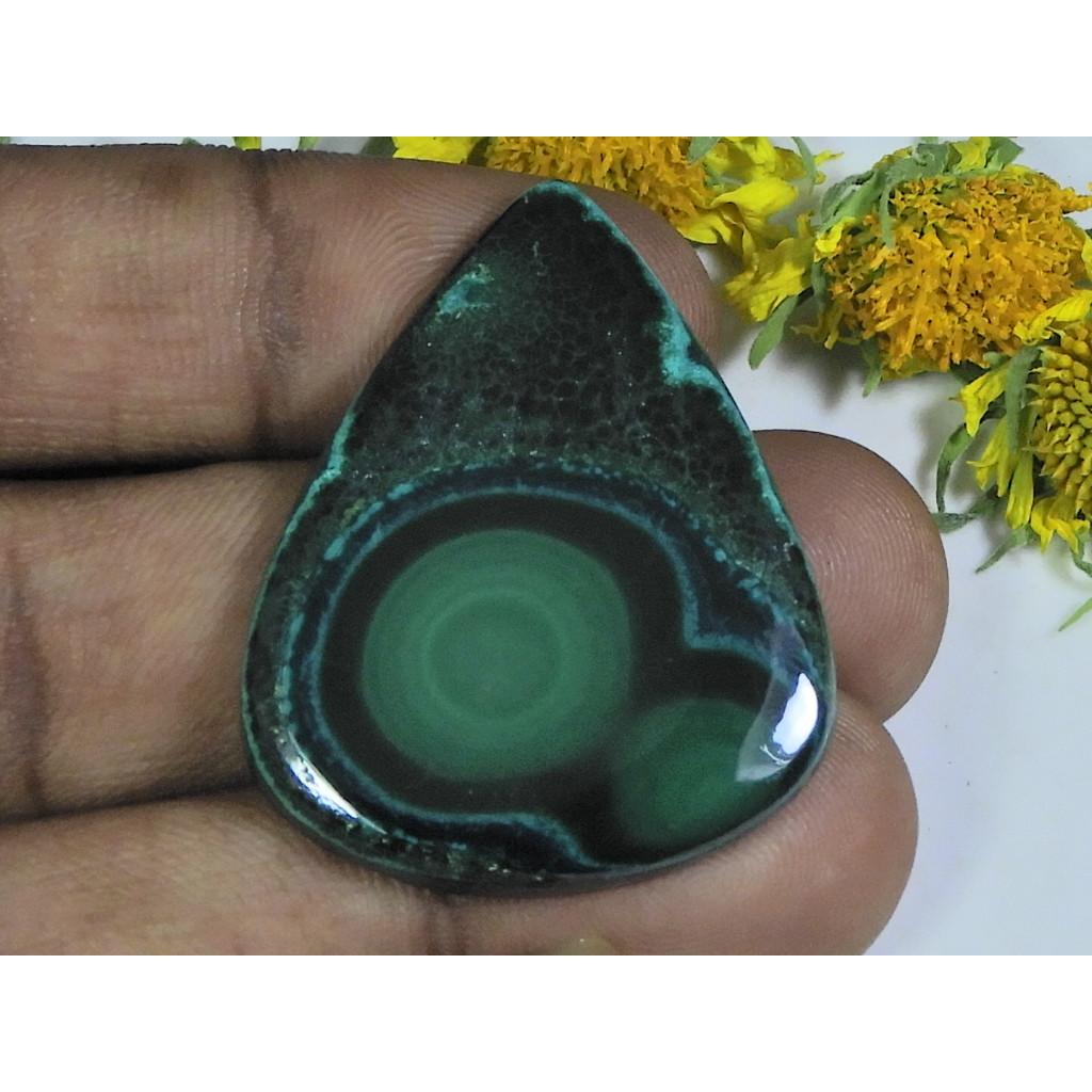 AA++ Natural Green Malachite Pear Cabochon Loose Gemstone 39X31X04MM 59Cts. D-50