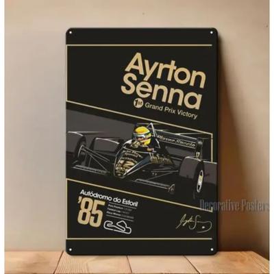 AyrtonSenna1985Sign 1p Ayrton Senna Estoril 1985 Race F1 Metal Poster - 20x30cm Collectable Sign
