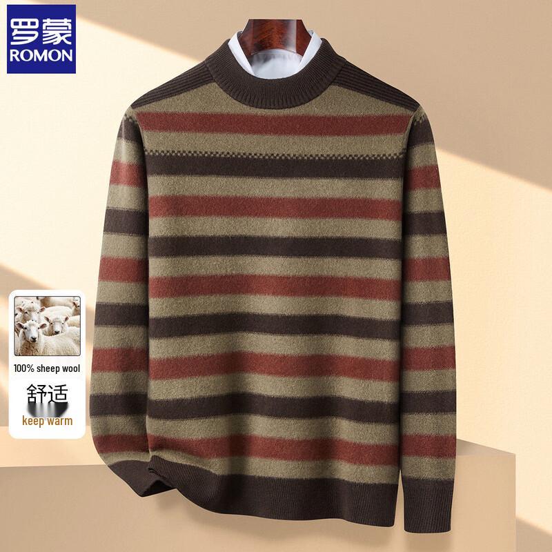 

Romon Men s Thickened Merino Wool Striped Half-Turtleneck Sweater M