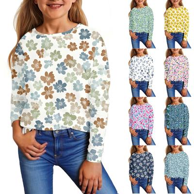 Children's Long Sleeve Tops Casual Print T Shirt Round Neck Pullover Blouse