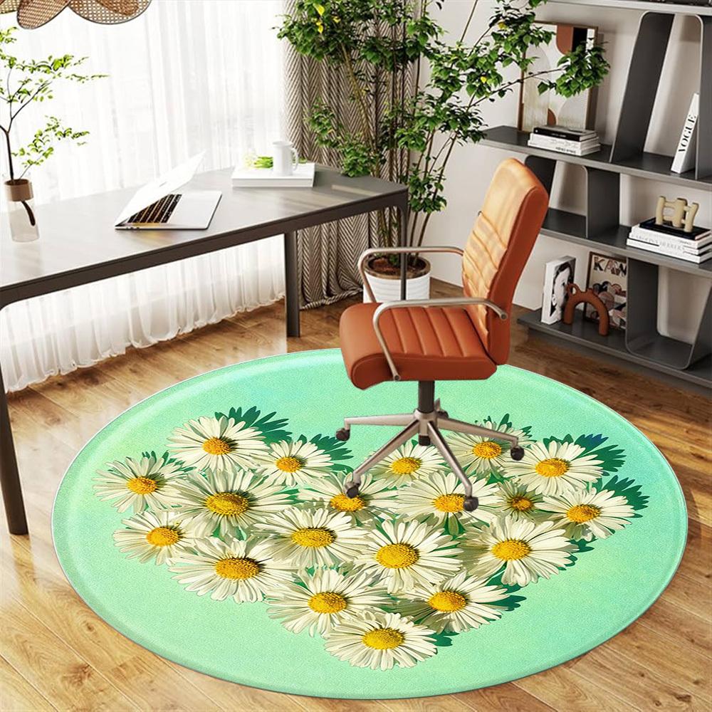 1pc Daisy Heart Round Chair mat office Area Rug - Non-Slip, Floor Mat for Office, Bedroom, Ideal home decor gift p0105052